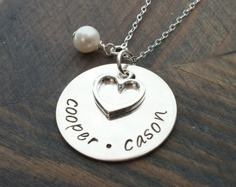 Mommy Necklace // Necklace for Mom // Necklace with Kids Names // Hand Stamped Jewelry // Personalized Necklace