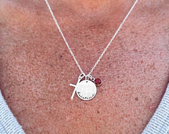 Collier de confirmation • Cadeau de confirmation • Collier croix avec breloque prénom et pierre de naissance personnalisés • Collier croix personnalisé