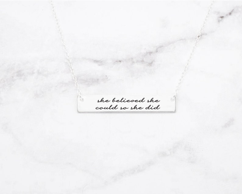 She Believed She Could So She Did Necklace, Quote Necklace, Strength Pendant, Motivational Jewelry, Mantra Charm image 4