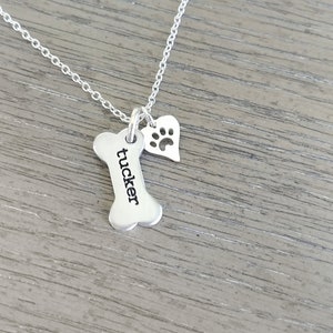 Dog Necklace Personalized // Dog Paw Necklace // Dog Jewelry // Paw Print // Pet Memorial // Dog Bone Charm Necklace // Hand Stamped Jewelry image 5