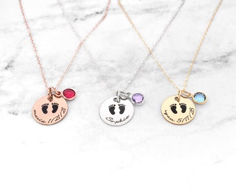 Cadeau pour la nouvelle maman • Nouveau collier de bébé • Collier de nom de bébé • Collier d’empreinte de bébé • Collier de pierre de naissance