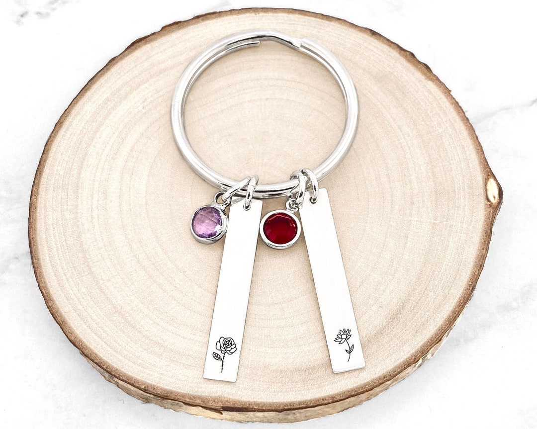 Personalized Birth Flower Keychain • Birthstone Keychain • Personalized ...