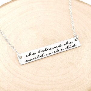 She Believed She Could So She Did Necklace, Quote Necklace, Strength Pendant, Motivational Jewelry, Mantra Charm image 7