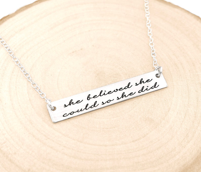 She Believed She Could So She Did Necklace, Quote Necklace, Strength Pendant, Motivational Jewelry, Mantra Charm image 7