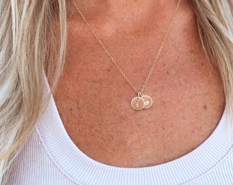Sterling Silver Initial Necklace: Personalized Monogram, Dainty Disc