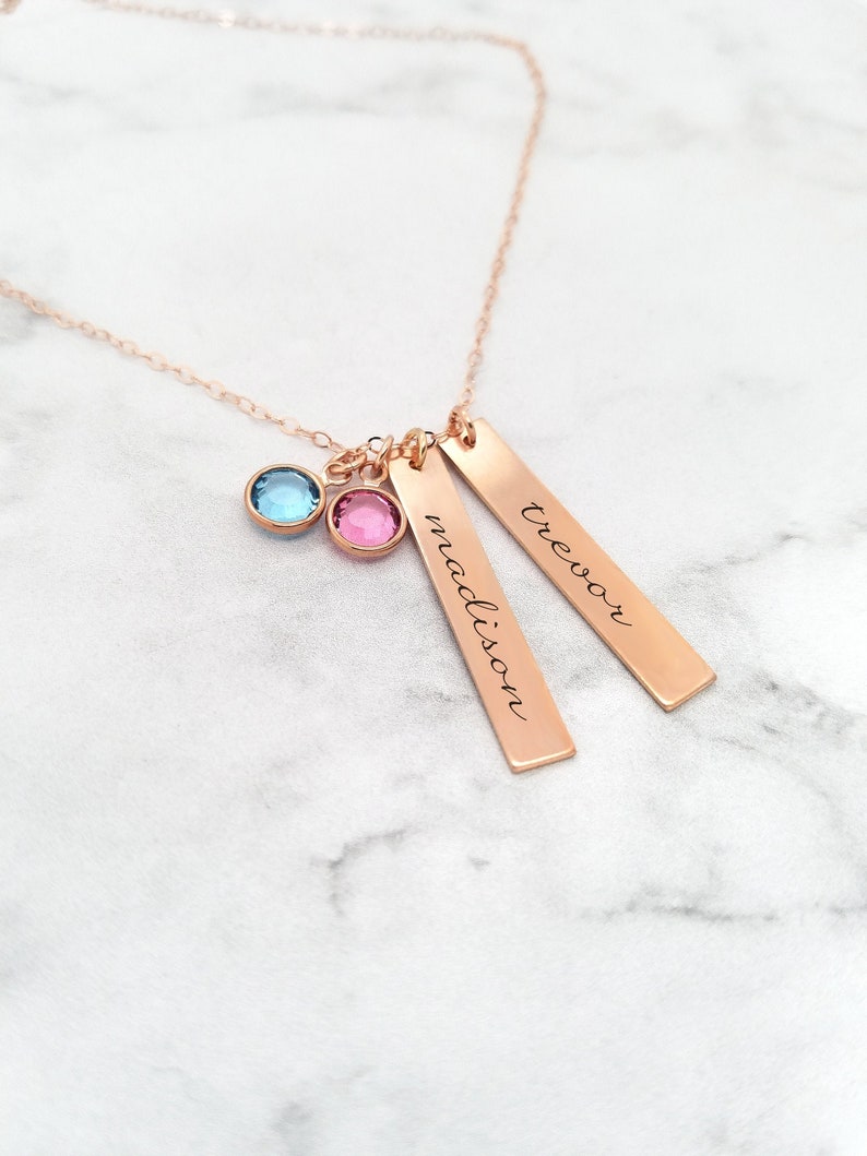 New Mom Necklace Birthstone Necklace Family Necklace Personalized Bar Necklace With Kids Names image 2