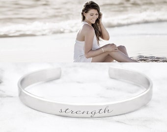 Strength Cuff Bracelet, Strength Bracelet, Motivation Bracelet, Inspirational Cuff, Strength And Dignity