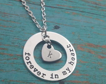 Memorial Necklace: Personalized Initial Heart, Forever In My Heart Keepsake