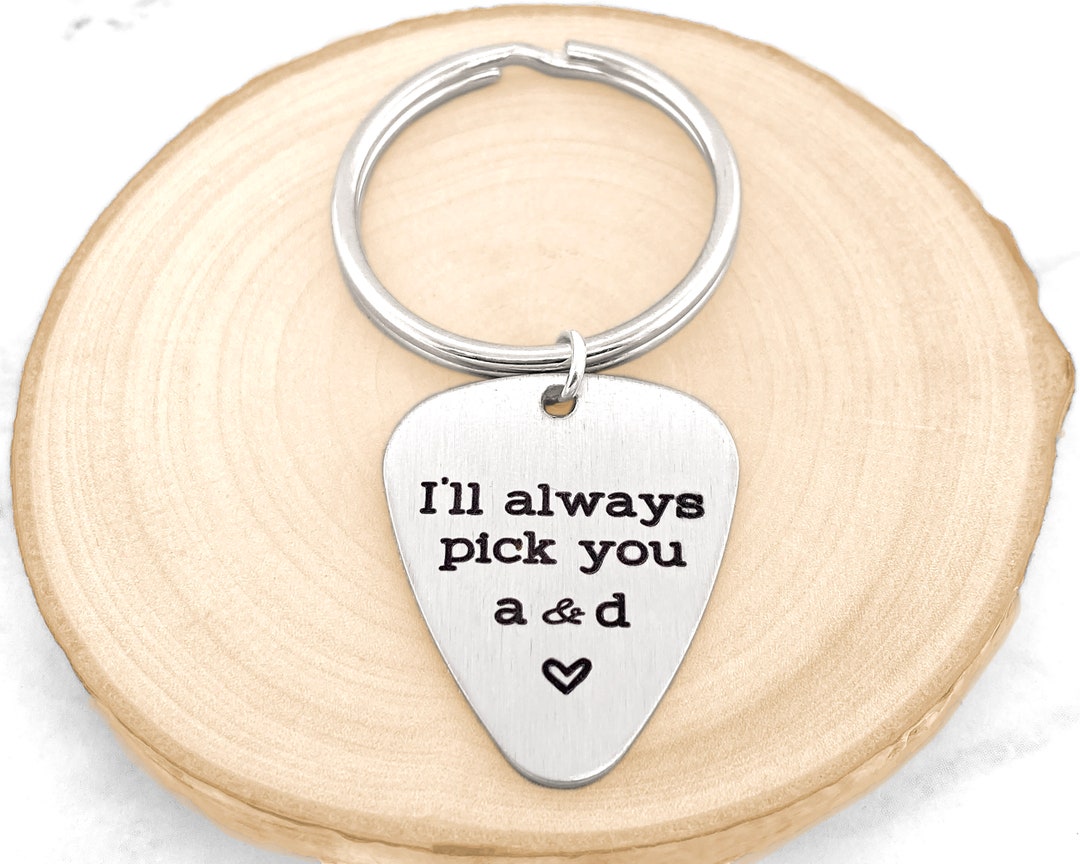 Custom Engraved Guitar Pick Keychain Guitar Keychain Personalized Keychains Personalized Guitar