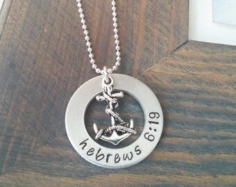 Anchor Necklace - Hand Stamped Jewelry - Hebrews Necklace - Everyday Necklace - Nautical Anchor Jewelry