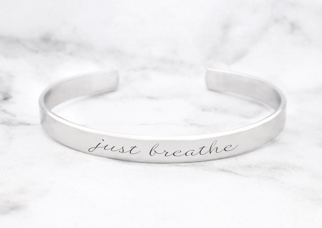 Just Breathe Bracelet, Just Breathe Cuff, Yoga Bracelet, Stacking Cuff ...