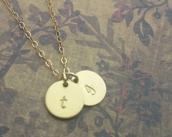 Gold Initial Necklace / Tiny personalized disc necklace