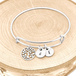 Family Tree Bracelet, Personalized Bangle Bracelet, Tree Bangle, Tree Bracelet, Personalized Jewelry, Initial Jewelry image 2