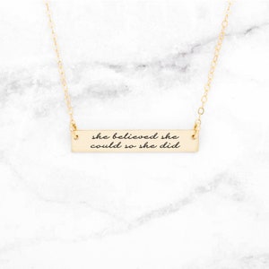 She Believed She Could So She Did Necklace, Quote Necklace, Strength Pendant, Motivational Jewelry, Mantra Charm image 2