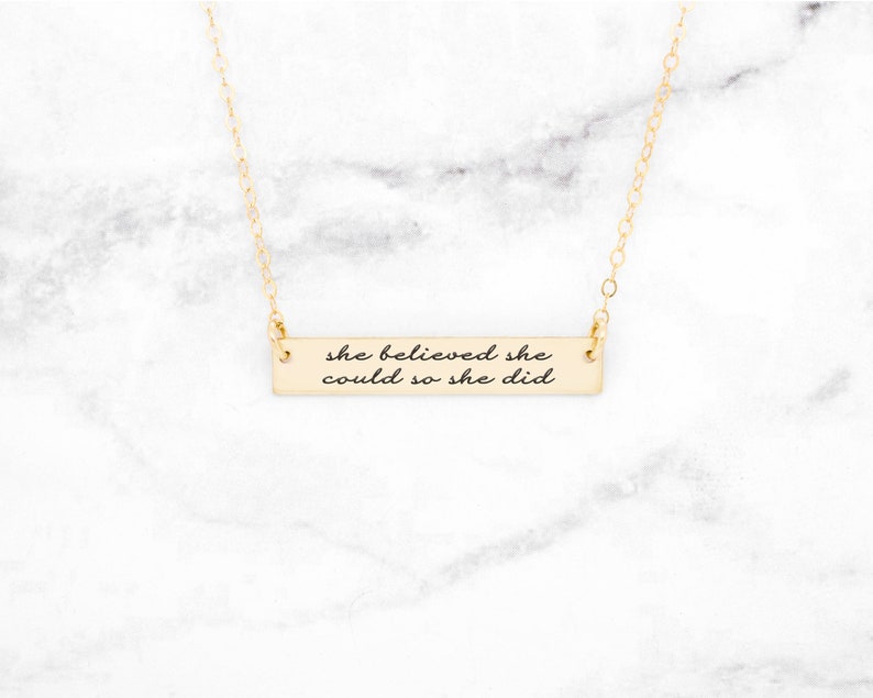 She Believed She Could So She Did Necklace, Quote Necklace, Strength Pendant, Motivational Jewelry, Mantra Charm image 2