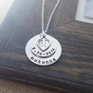 Baby Name Necklace // New Baby Necklace // New Mommy Necklace // Personalized Jewelry // Baby Feet Charm // Push Present // Mothers Day Gift