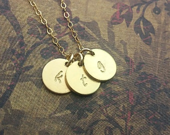 1 2 3 4 or 5 Initial Discs / Gold Initial Necklace