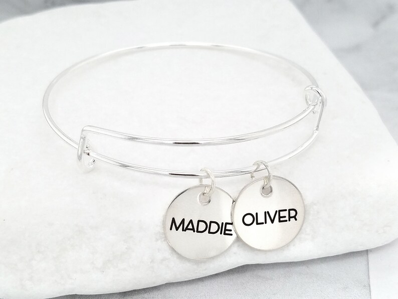 Personalized Sterling Silver Bangle Bracelet Name Bracelet Etsy