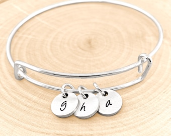 Personalized Bangle Bracelet, Personalized Jewelry, Initial Jewelry, Initial Bracelet, Charm Bracelet, Hand Stamped Family Jewelry