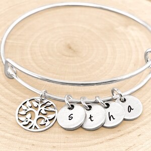 Family Tree Bracelet, Personalized Bangle Bracelet, Tree Bangle, Tree Bracelet, Personalized Jewelry, Initial Jewelry image 3