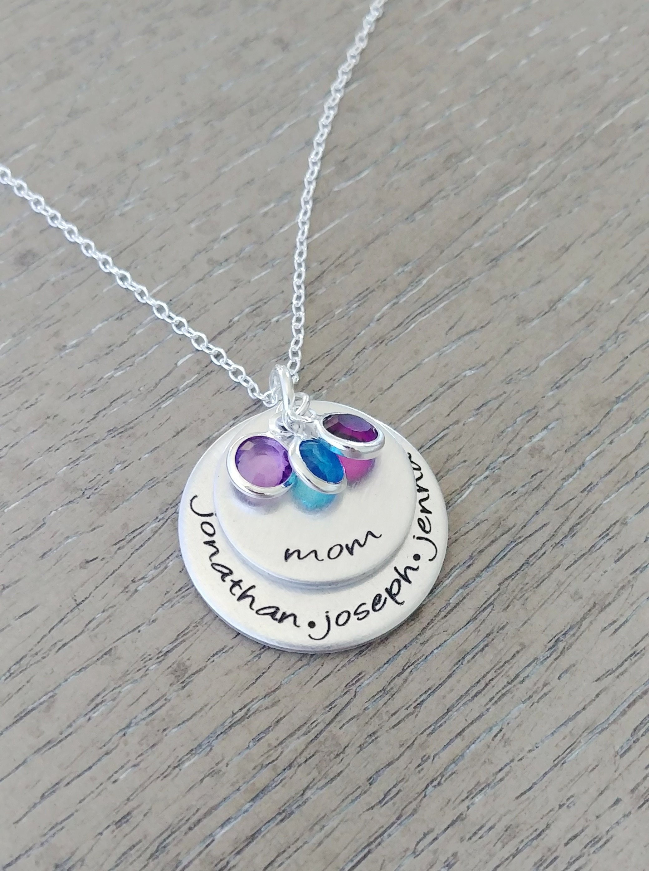 Personalized Family Necklace Hand Stamped With Mom and Kids Names