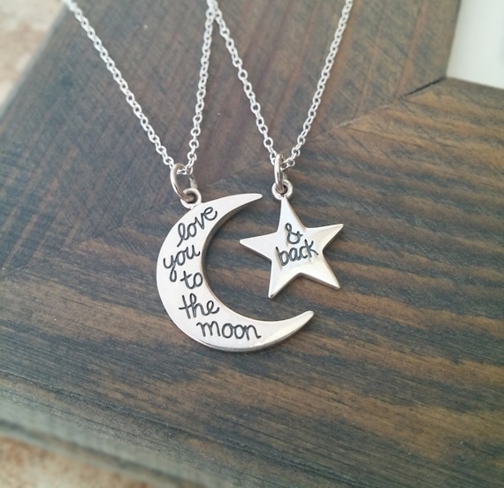 Amore per la luna e la schiena collana impostare / / regalo per lei / /  Crescent Moon collana / / madre figlia gioielli / / regalo di anniversario  -  Italia