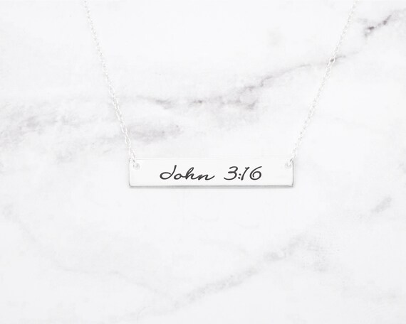 Sterling Silver John 3:16 Bar Necklace - Scripture Jewelry