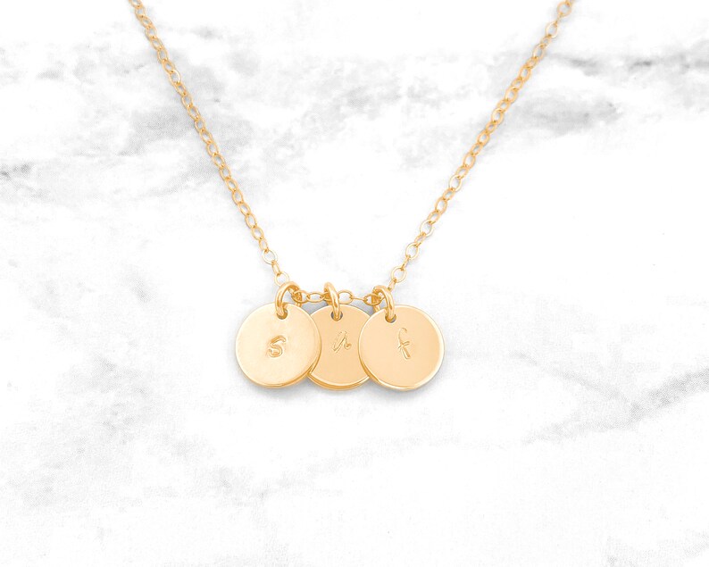 1 2 3 4 or 5 Initial Discs Sterling Silver Initial Necklace Rose Gold Initial Necklace Gold Initial Necklace image 3