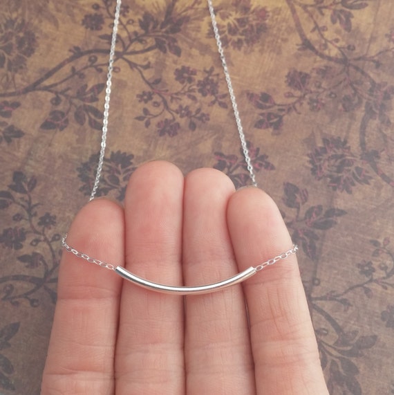 Sterling Silver Curved Bar Necklace / Simple Dainty Necklace