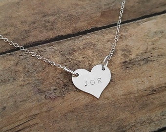 Hand Stamped Sterling Silver Initial Heart Necklace - Personalized Monogram