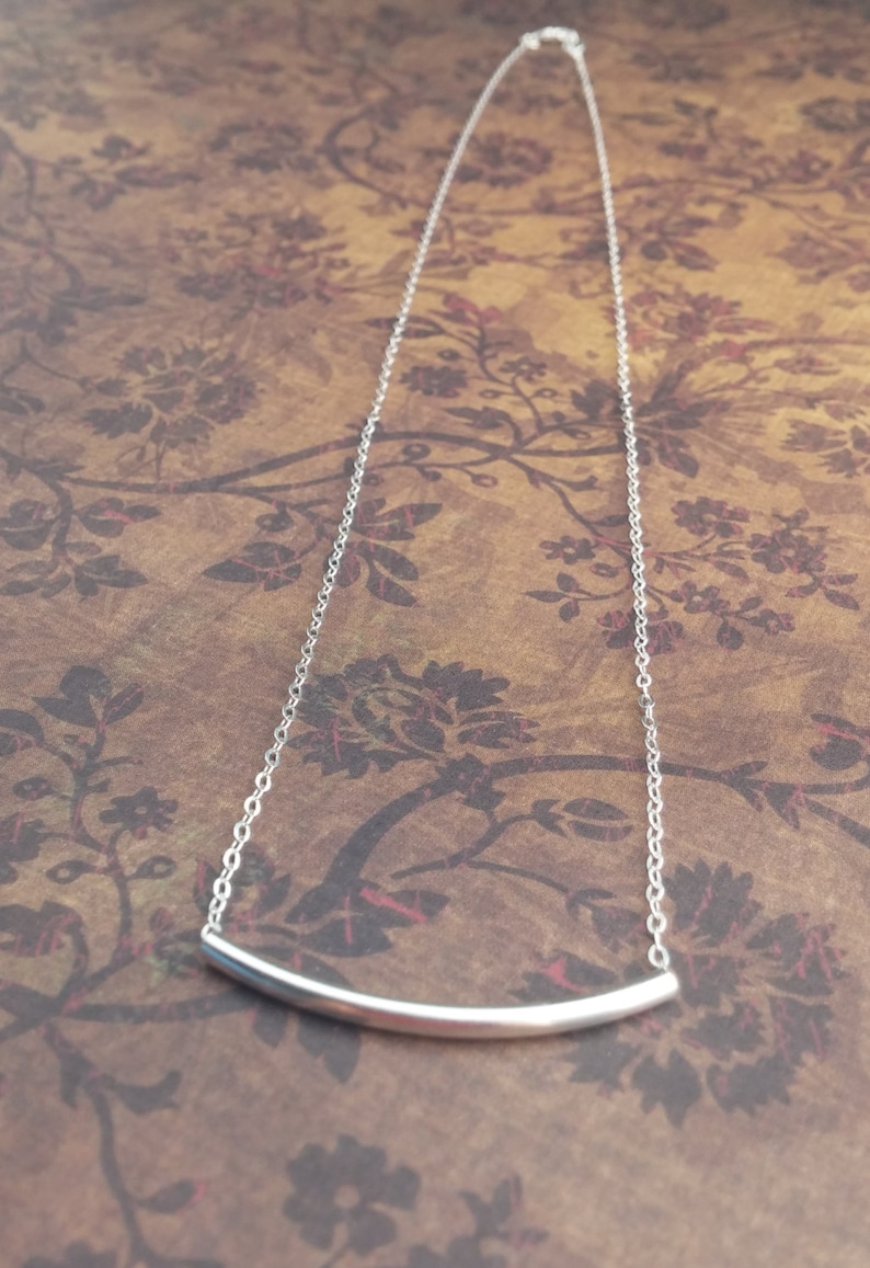 Sterling Silver Curved Bar Necklace / Simple Dainty Necklace / Etsy