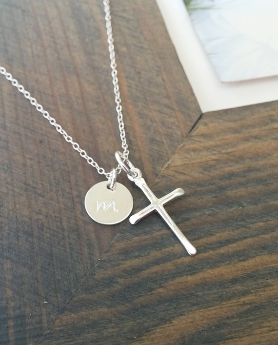 Sterling Silver Cross Necklace: Personalized Initial Charm
