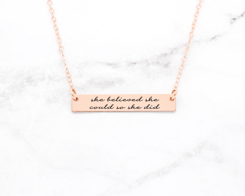 She Believed She Could So She Did Necklace, Quote Necklace, Strength Pendant, Motivational Jewelry, Mantra Charm image 3