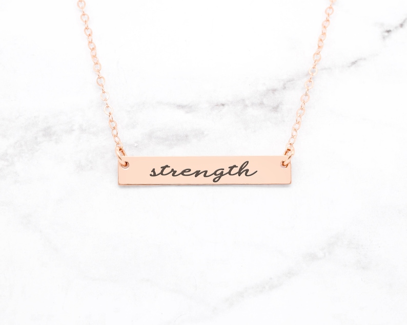 Gold Strength Necklace Gold Motivational Bar Necklace Gold Etsy