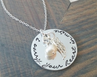 Sterling Silver Memorial Necklace: Angel Wing, Pearl, Sympathy Gift