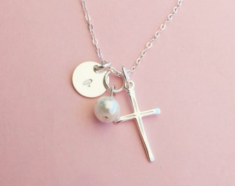 Personalized Cross Necklace // Hand Stamped Initial Jewelry // Confirmation Gift // Sterling Silver Cross Necklace // Personalized Jewelry
