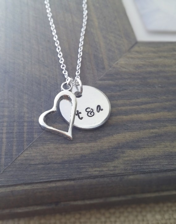 Custom Necklace for Couples Initials and Heart Charm I | Etsy