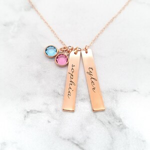 New Mom Necklace Birthstone Necklace Family Necklace Personalized Bar Necklace With Kids Names image 3