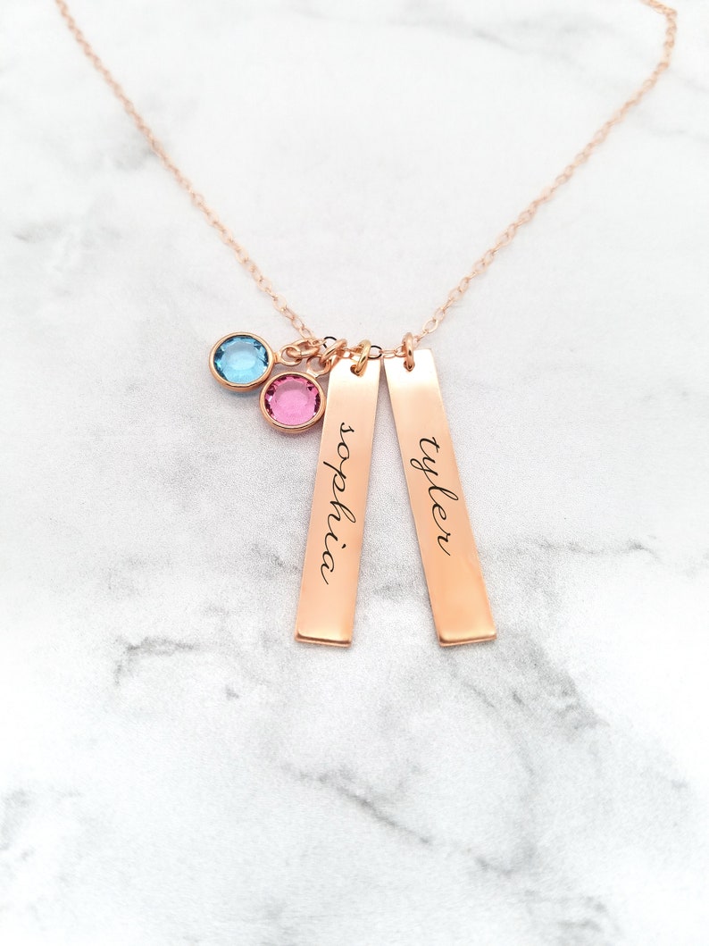 New Mom Necklace Birthstone Necklace Family Necklace Personalized Bar Necklace With Kids Names image 3
