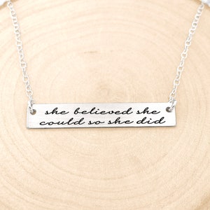 She Believed She Could So She Did Necklace, Quote Necklace, Strength Pendant, Motivational Jewelry, Mantra Charm image 6