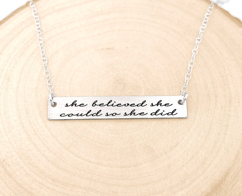 She Believed She Could So She Did Necklace, Quote Necklace, Strength Pendant, Motivational Jewelry, Mantra Charm image 6