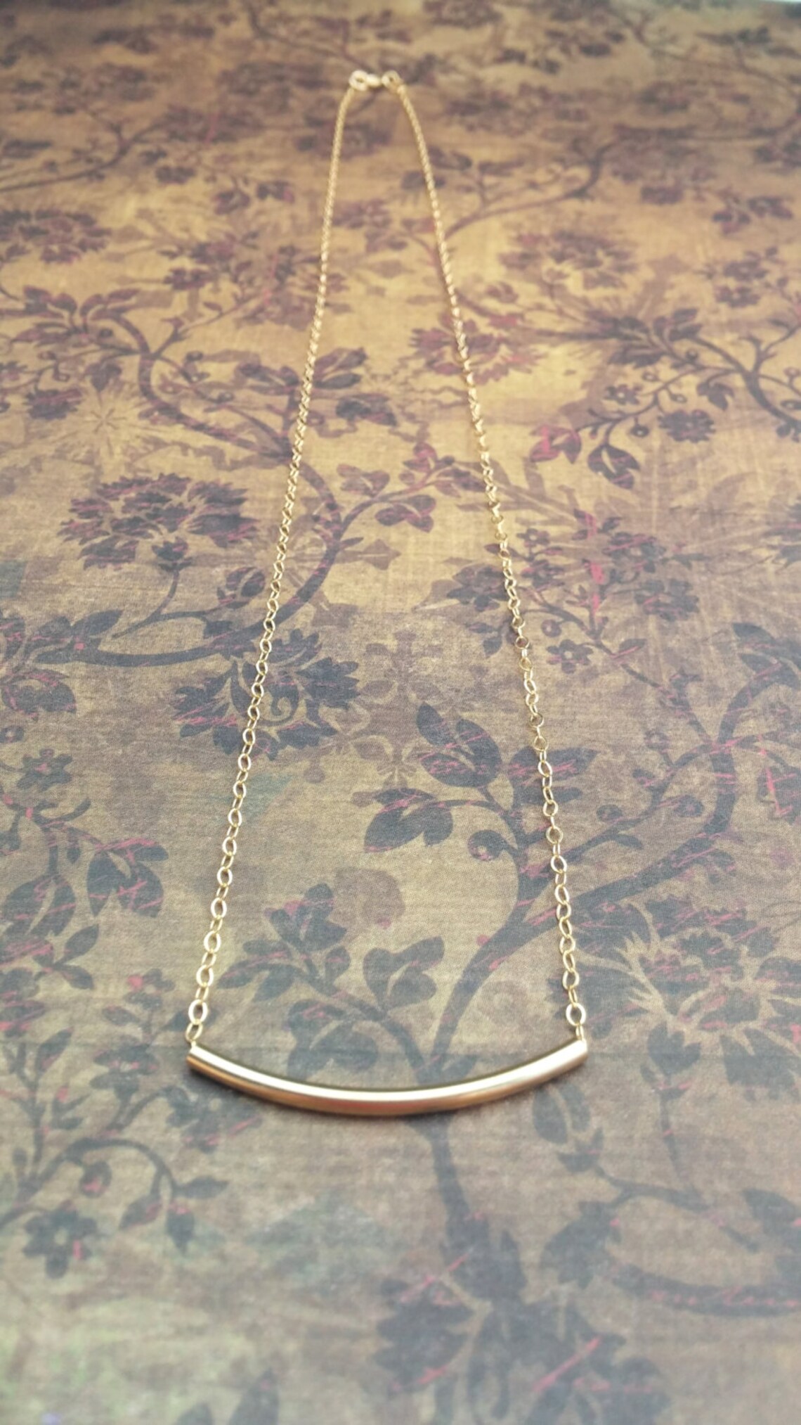 Gold Curved Tube Necklace / Simple Necklace / Curved Bar / Etsy