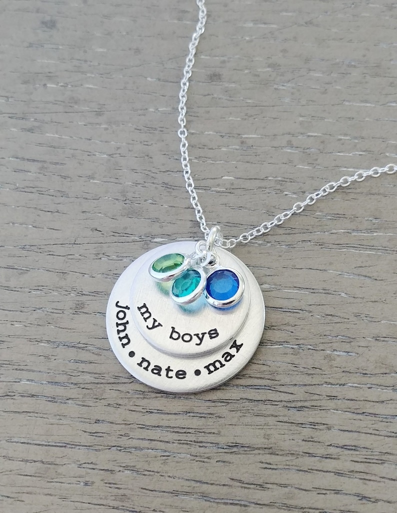 Mom of Boys Necklace / Personalized Family Necklace with Kids Names / Custom Necklace Hand Stamped with Kids Names image 1