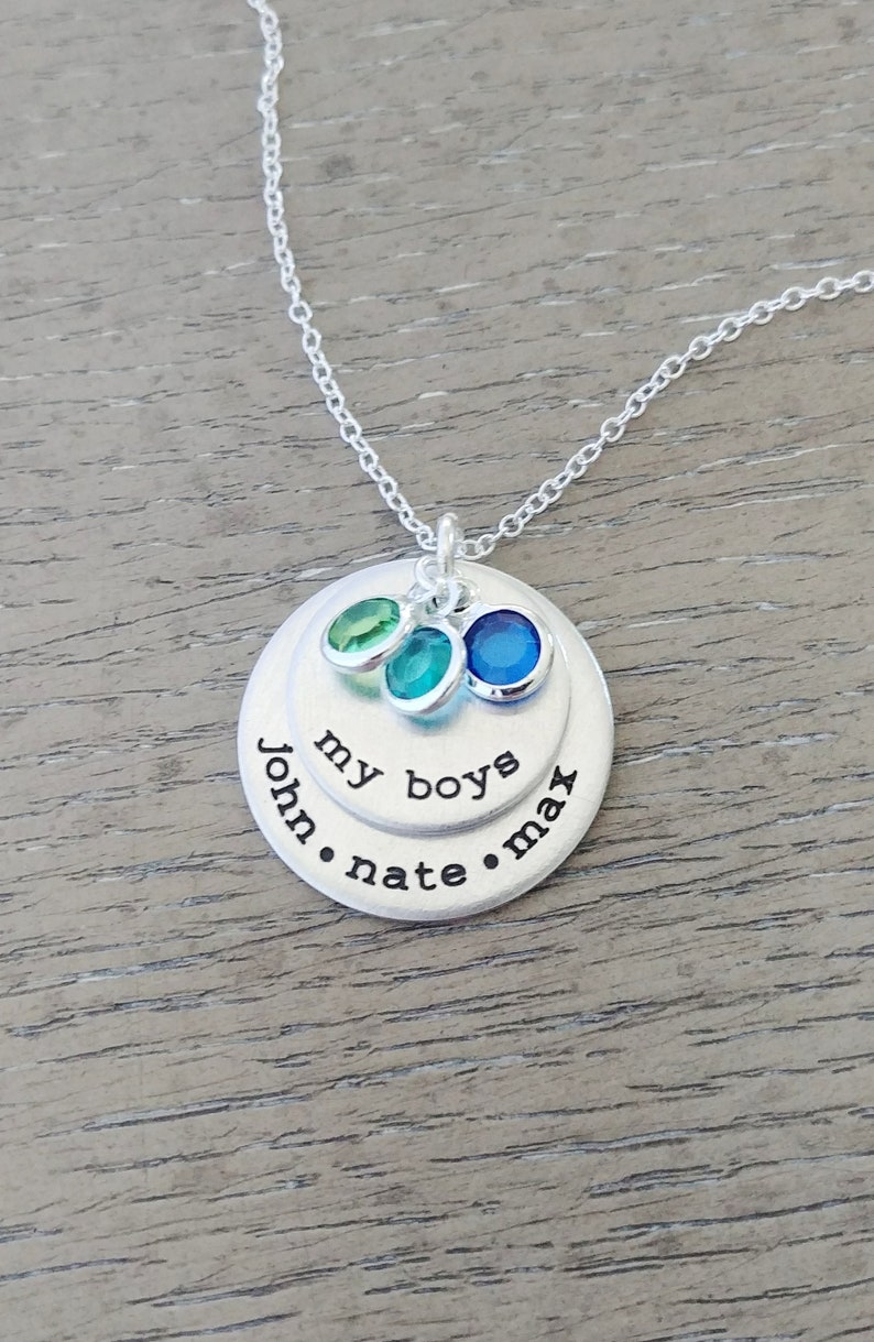 Mom of Boys Necklace / Personalized Family Necklace with Kids Names / Custom Necklace Hand Stamped with Kids Names image 2