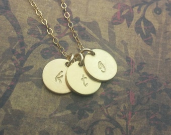 Gold Initial Disc Necklace / Tiny Personalized Initials