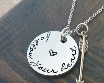 Follow Your Heart // Personalized Necklace // Hand Stamped Jewelry // Personalized Jewelry // Hand Stamped Necklace // Graduation Gift