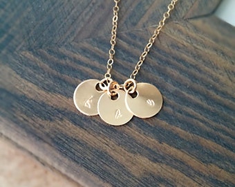 Gold Initial Necklace // Personalized Initial Discs // Hand Stamped Initials // Personalized Necklace