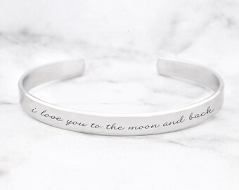 I Love You To The Moon And Back Bracelet, Love Cuff, Gift For Her, Gift For Wife, Love Script Bracelet, Quote Bracelet