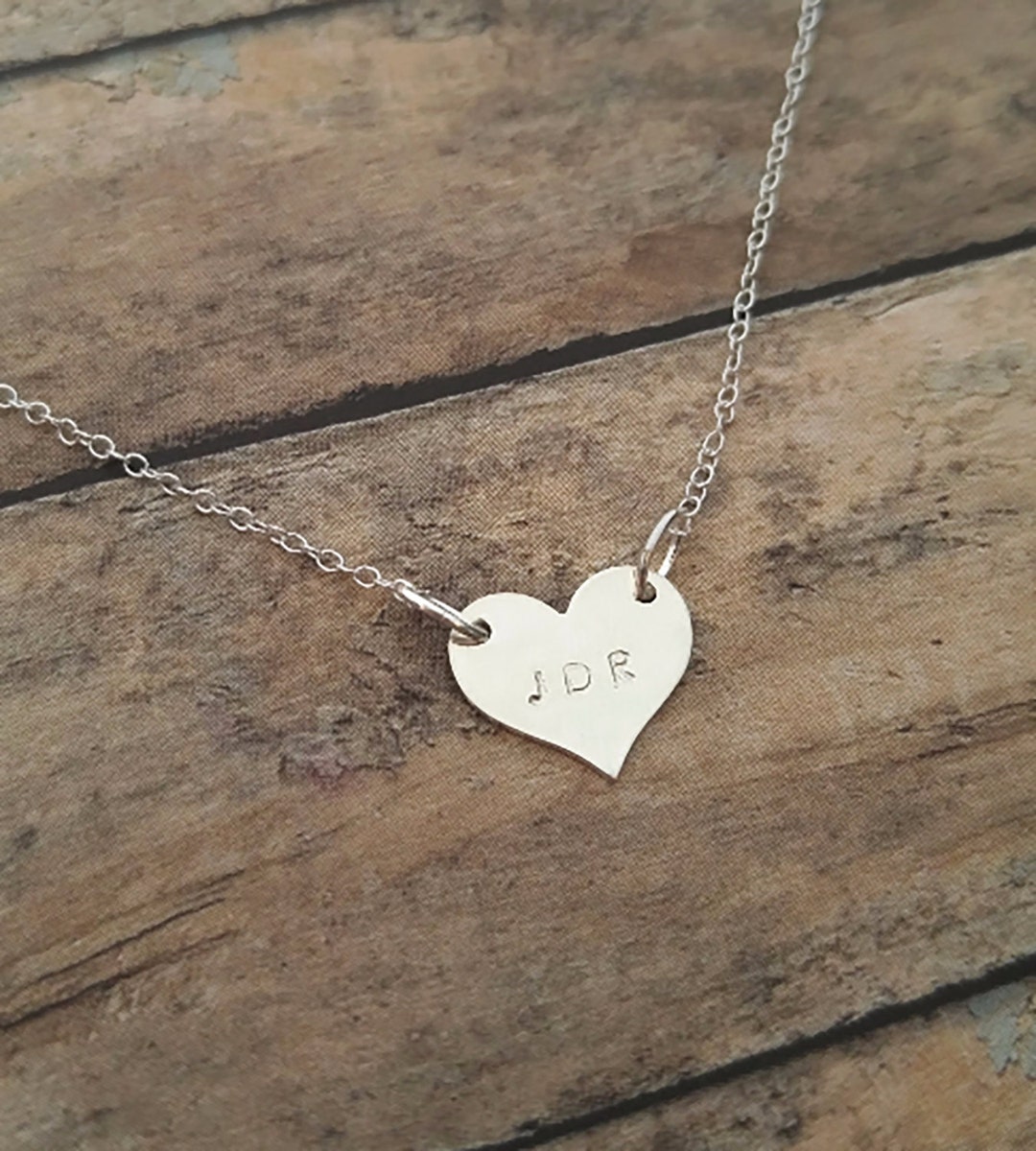 Personalized Heart Necklace // Hand Stamped Initial Necklace - Etsy