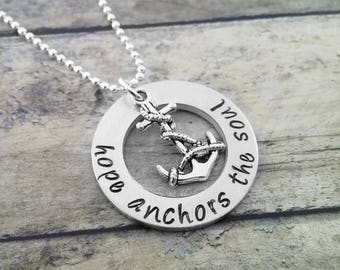 Hope Anchors the Soul Necklace - custom hand stamped anchor charm necklace, personalized scripture jewelry with quotes, verses, Hebrews 6